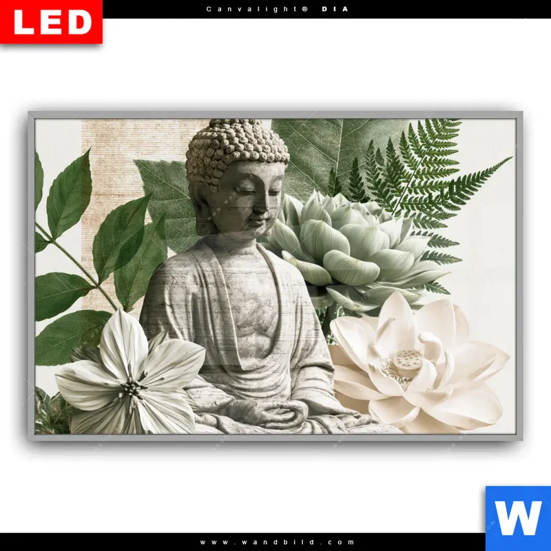 Leuchtbild Acrylglas Canvalight® DIA | Buddha zwischen Lotusblüten | Querformat
