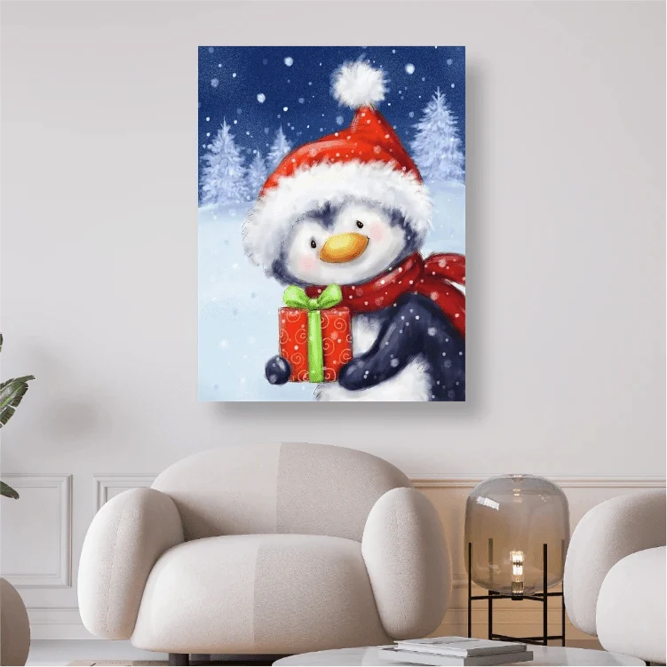 Pinguin mit Geschenk- 5D DIY Diamond Painting