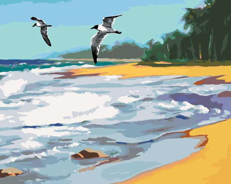 Diamond painting - VÖGEL, DIE ÜBER DEN STRAND FLIEGEN (D. RUSTY RUST)
