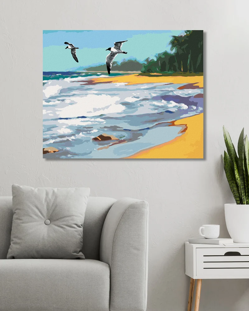 Diamond painting - VÖGEL, DIE ÜBER DEN STRAND FLIEGEN (D. RUSTY RUST)