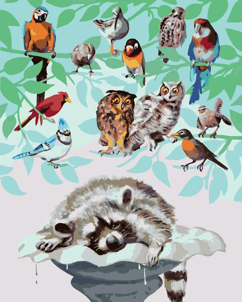 Diamond painting - VÖGEL UND WASCHBÄR (D. RUSTY RUST)