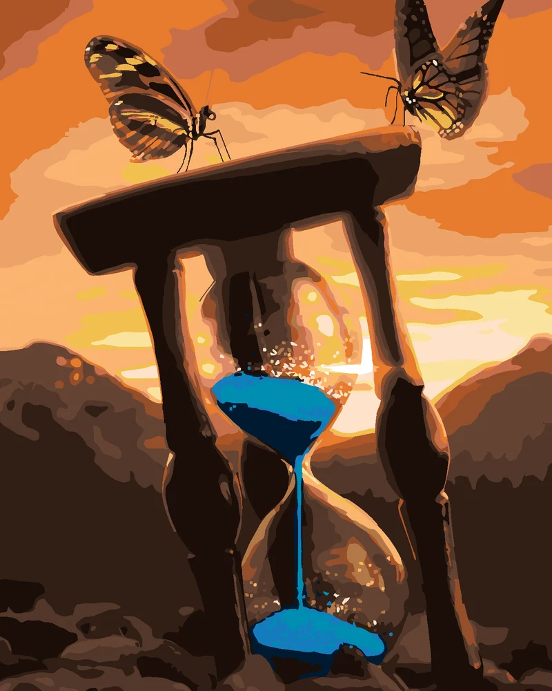 Diamond painting - SANDUHR UND ZWEI SCHMETTERLINGE