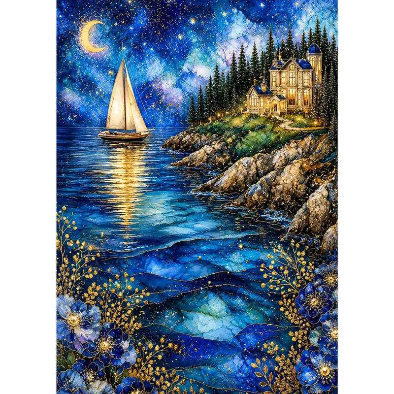 5D Diamond Painting – Mondlicht über dem Azurkap