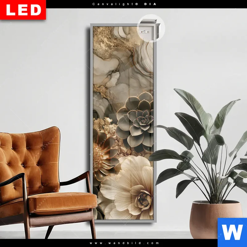 Leuchtbild Acrylglas Canvalight® DIA | Sukkulenten auf Marmor | Schmal