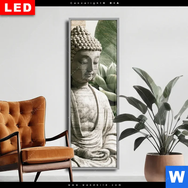 Wechselmotiv Acrylglas Canvalight® DIA | Buddha zwischen Lotusblüten | Schmal