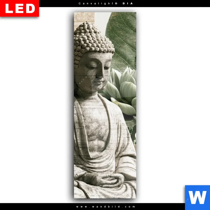 Wechselmotiv Acrylglas Canvalight® DIA | Buddha zwischen Lotusblüten | Schmal