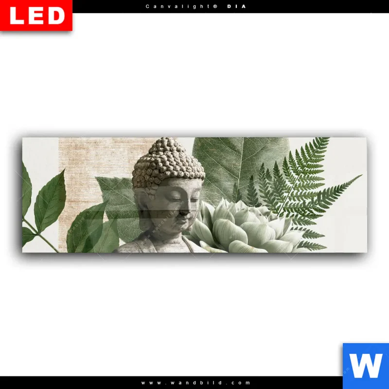 Wechselmotiv Acrylglas Canvalight® DIA | Buddha zwischen Lotusblüten | Panorama