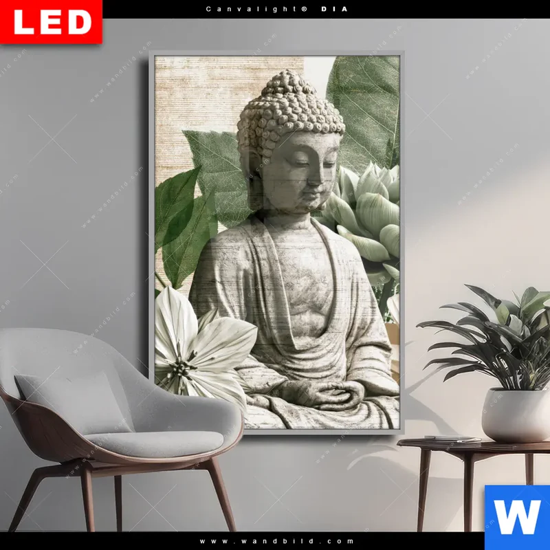 Wechselmotiv Acrylglas Canvalight® DIA | Buddha zwischen Lotusblüten | Hochformat