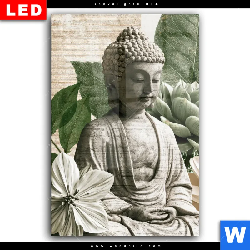 Wechselmotiv Acrylglas Canvalight® DIA | Buddha zwischen Lotusblüten | Hochformat