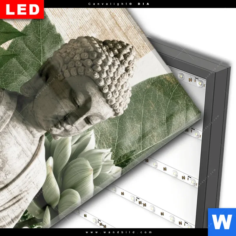 Wechselmotiv Acrylglas Canvalight® DIA | Buddha zwischen Lotusblüten | Hochformat