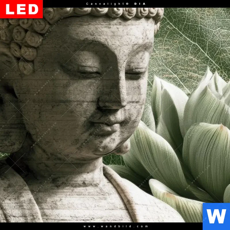 Wechselmotiv Acrylglas Canvalight® DIA | Buddha zwischen Lotusblüten | Querformat
