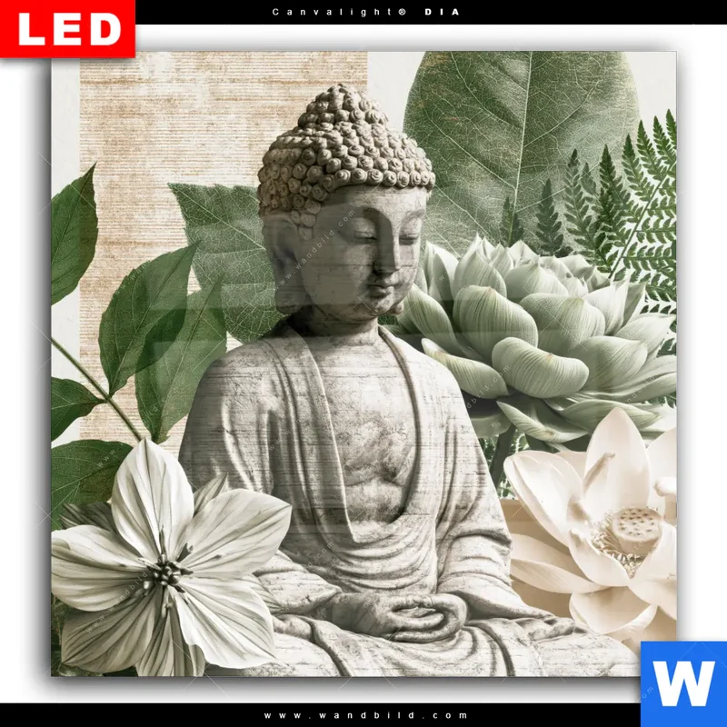 Wechselmotiv Acrylglas Canvalight® DIA | Buddha zwischen Lotusblüten | Quadrat