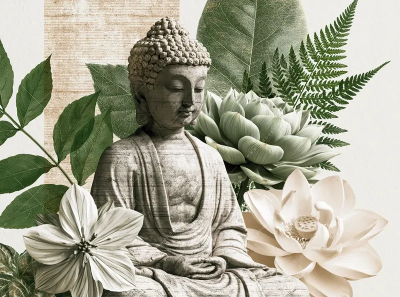 Wechselmotiv Acrylglas Canvalight® DIA | Buddha zwischen Lotusblüten | Quadrat