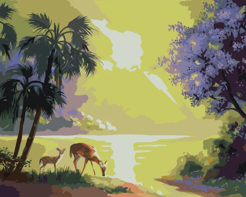 Diamond painting - RICKE MIT KITZ, PALMEN UND SONNE (D. RUSTY RUST)
