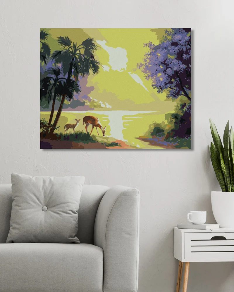 Diamond painting - RICKE MIT KITZ, PALMEN UND SONNE (D. RUSTY RUST)