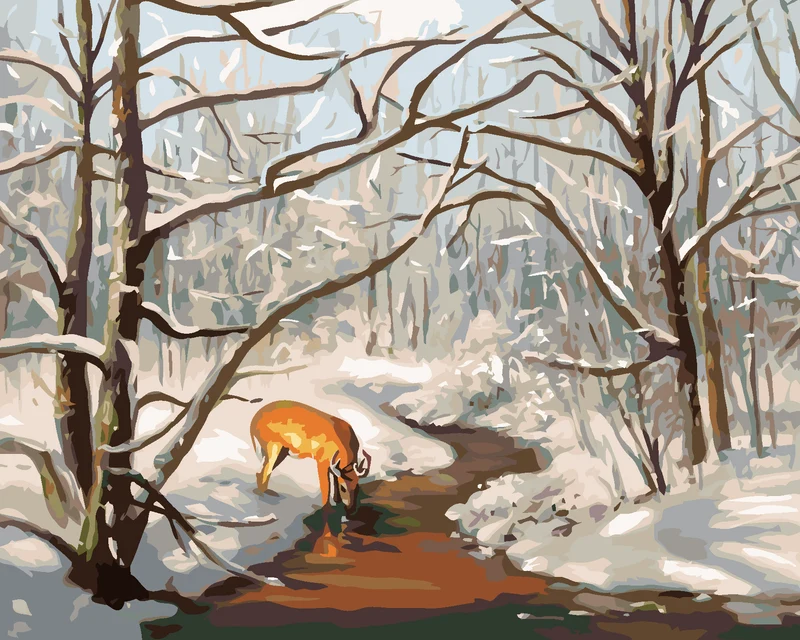 Diamond painting - REH IM WALD UND FLUSS IM WINTER (D. RUSTY RUST)