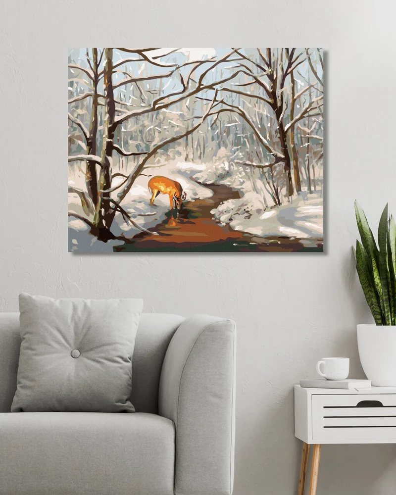 Diamond painting - REH IM WALD UND FLUSS IM WINTER (D. RUSTY RUST)