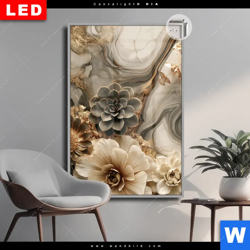 Leuchtbild Acrylglas Canvalight® DIA | Sukkulenten auf Marmor | Hochformat