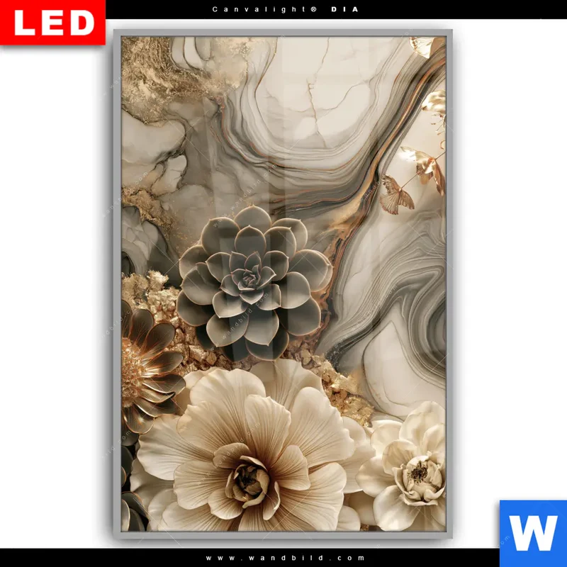Leuchtbild Acrylglas Canvalight® DIA | Sukkulenten auf Marmor | Hochformat