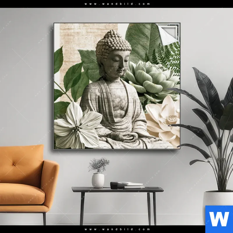 Spannbild | Buddha zwischen Lotusblüten | Quadrat