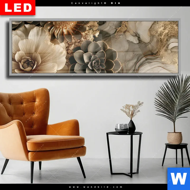 Wechselmotiv Acrylglas Canvalight® DIA | Sukkulenten auf Marmor | Panorama