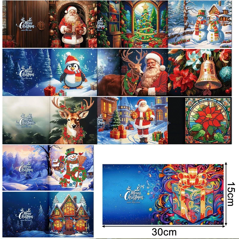 Diamond Painting Weihnachts-Grußkarten (12x) – DIY Set mit Umschlägen