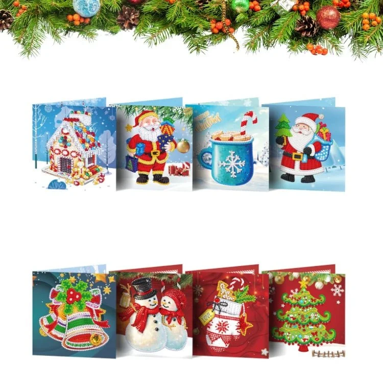 Diamond Painting Weihnachtsgrußkarten (8x) – DIY Set für Festtage