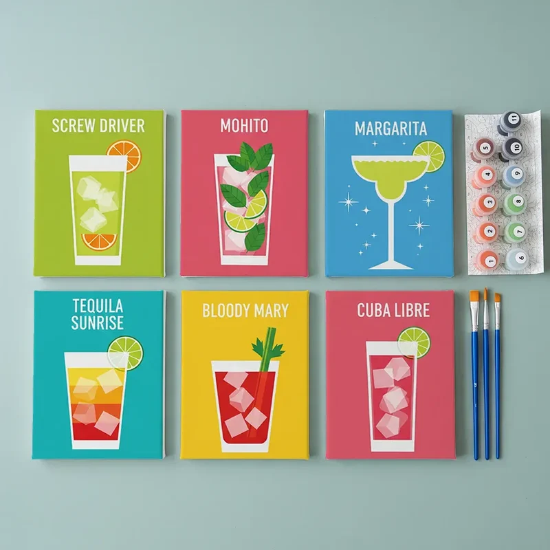 Malen nach Zahlen – 6 Mini-Gemälde - Cocktailkollektion