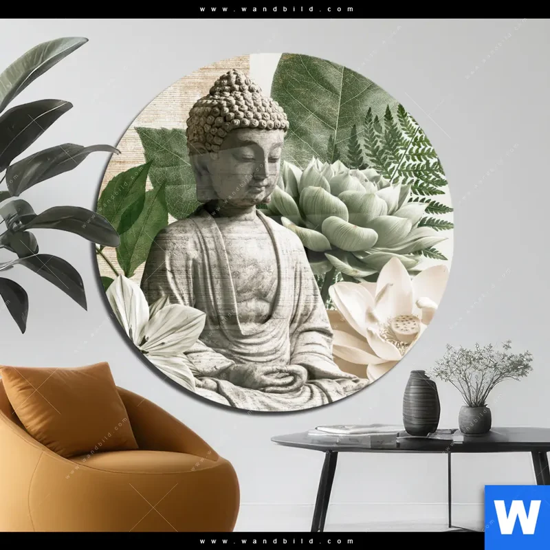 Acrylglasbild | Buddha zwischen Lotusblüten | Rund