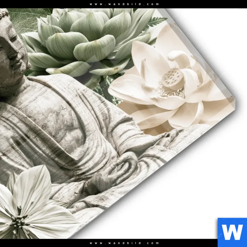 Acrylglasbild | Buddha zwischen Lotusblüten | Rund