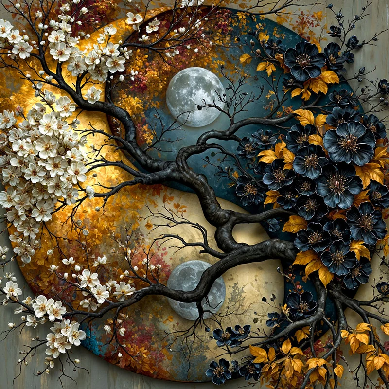 5D Diamond Painting – Mondblüten der Dualität