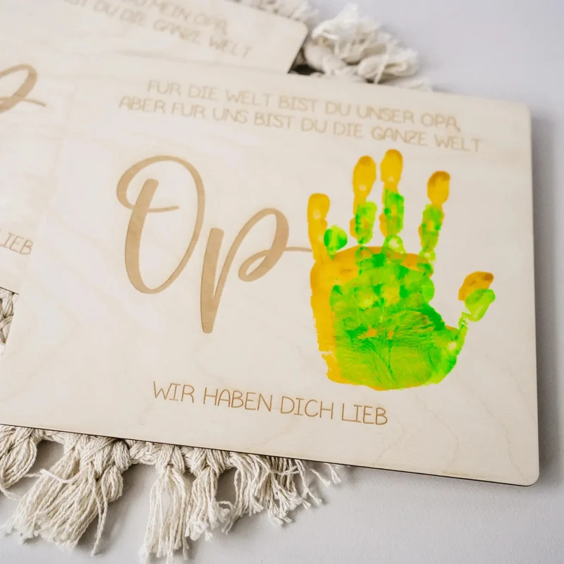 Handabdruck Brettchen Opa – Persönliches Holzgeschenk (mehrere Kinder)