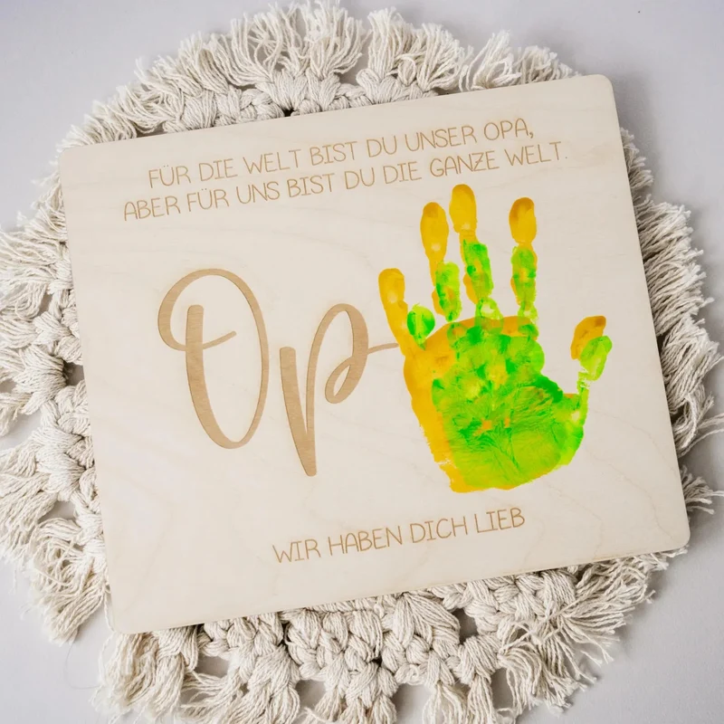 Handabdruck Brettchen Opa – Persönliches Holzgeschenk (mehrere Kinder)