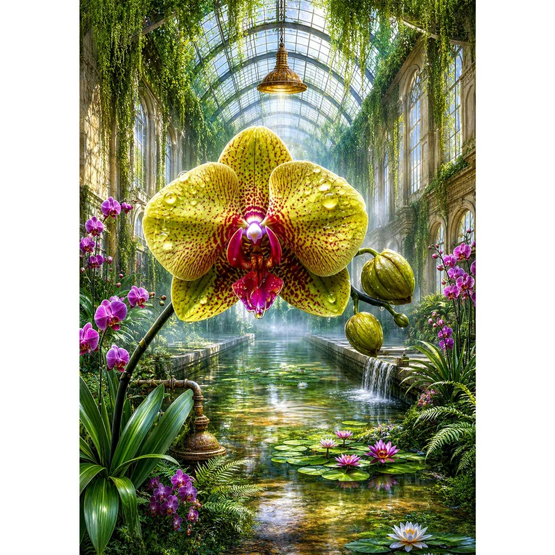 5D Diamond Painting – Smaragdorchidee im Glashaus der Ewigkeit