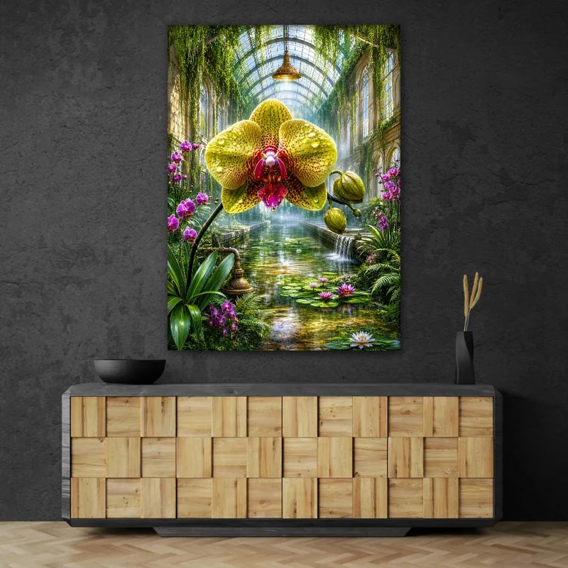 5D Diamond Painting – Smaragdorchidee im Glashaus der Ewigkeit