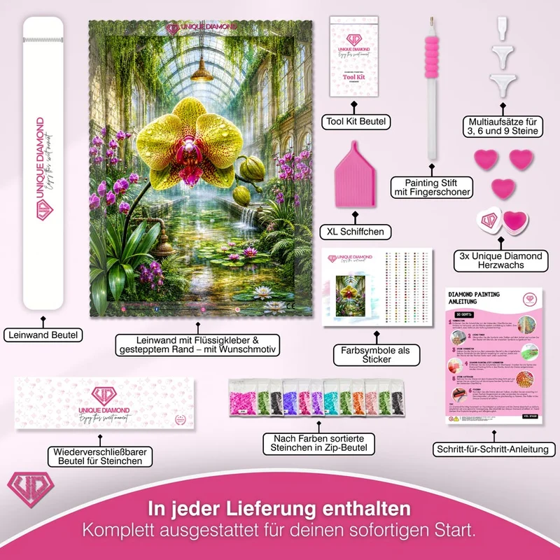 5D Diamond Painting – Smaragdorchidee im Glashaus der Ewigkeit