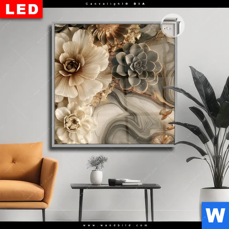 Leuchtbild Acrylglas Canvalight® DIA | Sukkulenten auf Marmor | Quadrat