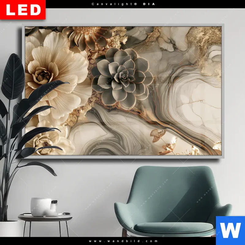 Wechselmotiv Acrylglas Canvalight® DIA | Sukkulenten auf Marmor | Querformat