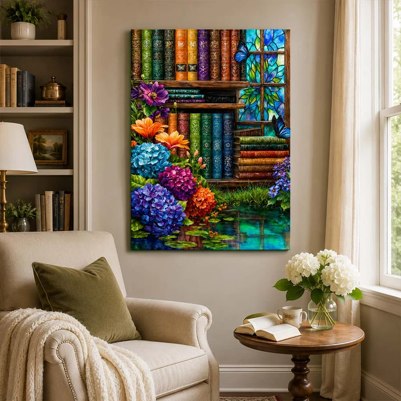 5D Diamond Painting – Magische Bibliothek der Blütenträume