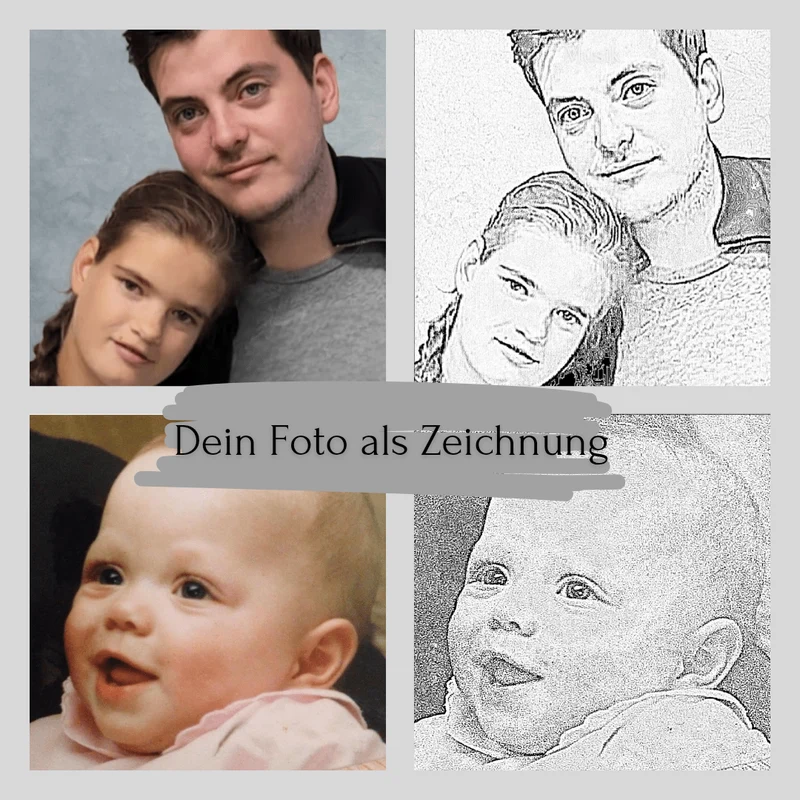Dein Wunschmotiv - Zeichnung als Diamond Painting (eckige Steine, Schwarz/Weiß)