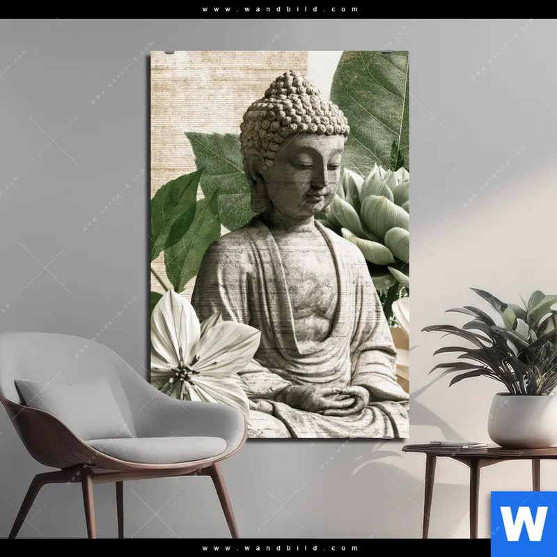 Alu-Dibond Bild | Buddha zwischen Lotusblüten | Hochformat
