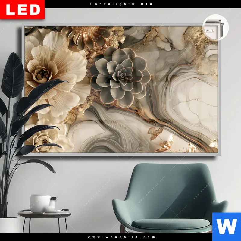 Leuchtbild Acrylglas Canvalight® DIA | Sukkulenten auf Marmor | Querformat