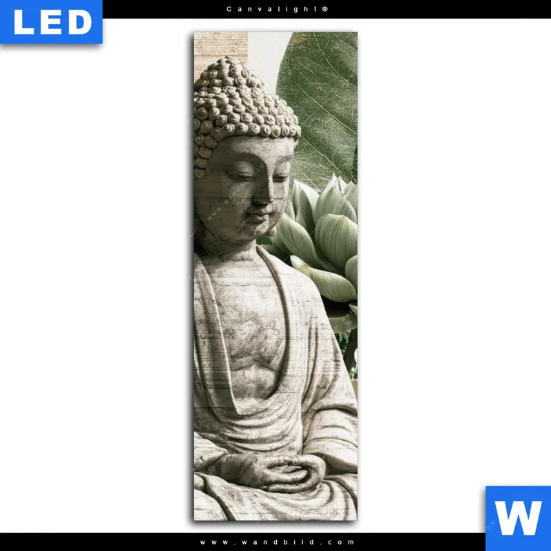 Canvalight® Leuchtbild | Buddha zwischen Lotusblüten | Schmal