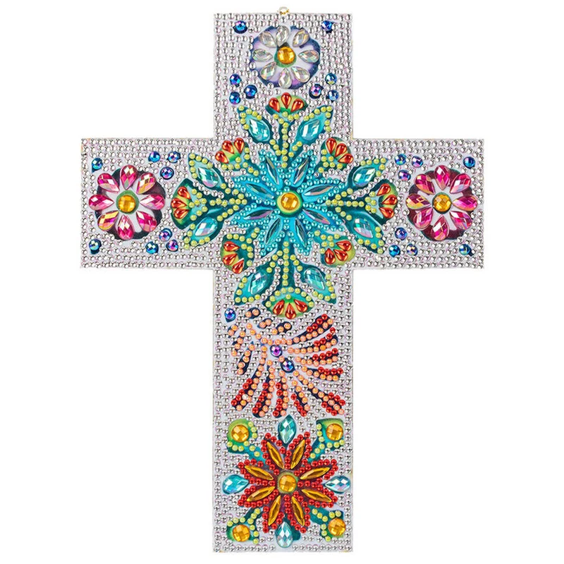 5D Diamond Painting Dekoanhänger Kreuz mit Blumen
