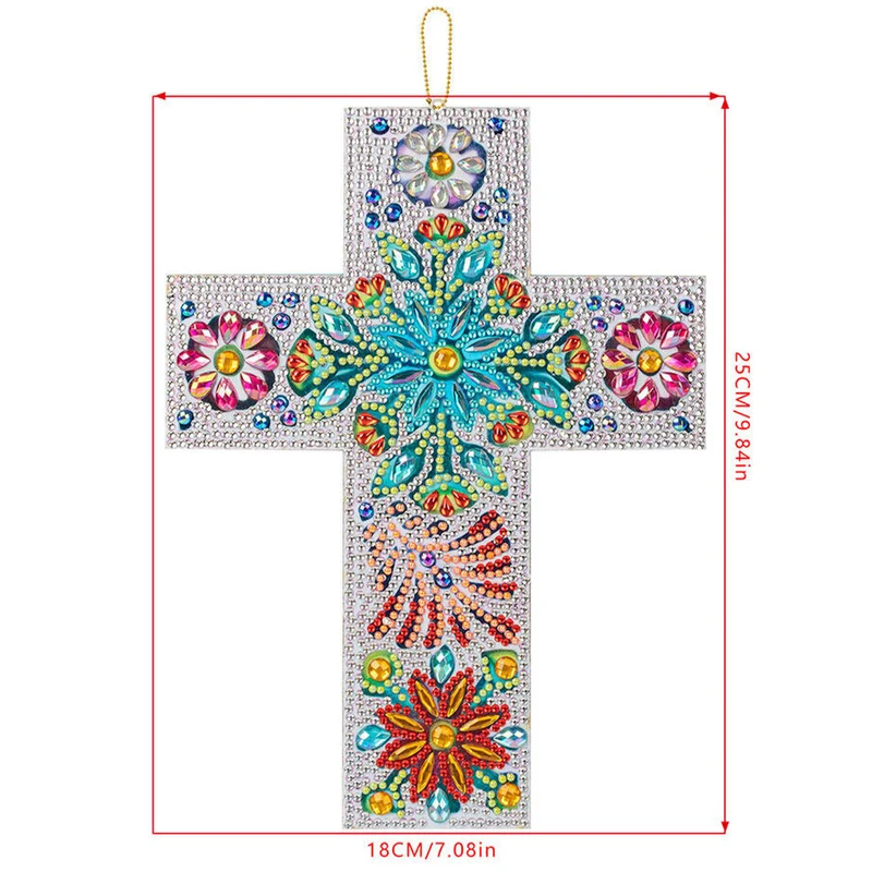 5D Diamond Painting Dekoanhänger Kreuz mit Blumen