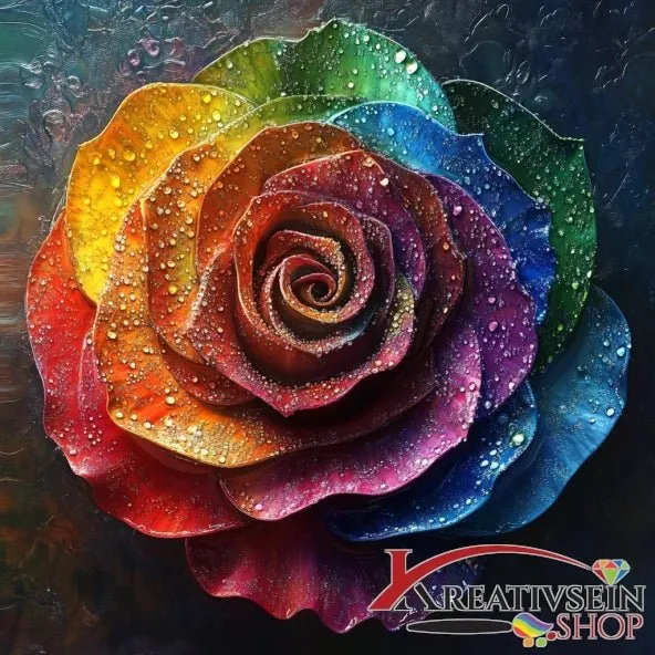 Bunte Rosenblüte mit Tropfen - 5D DIY Diamond Painting