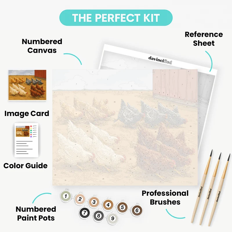 Farmyard Hens on the Move - Paint by Numbers Kit
