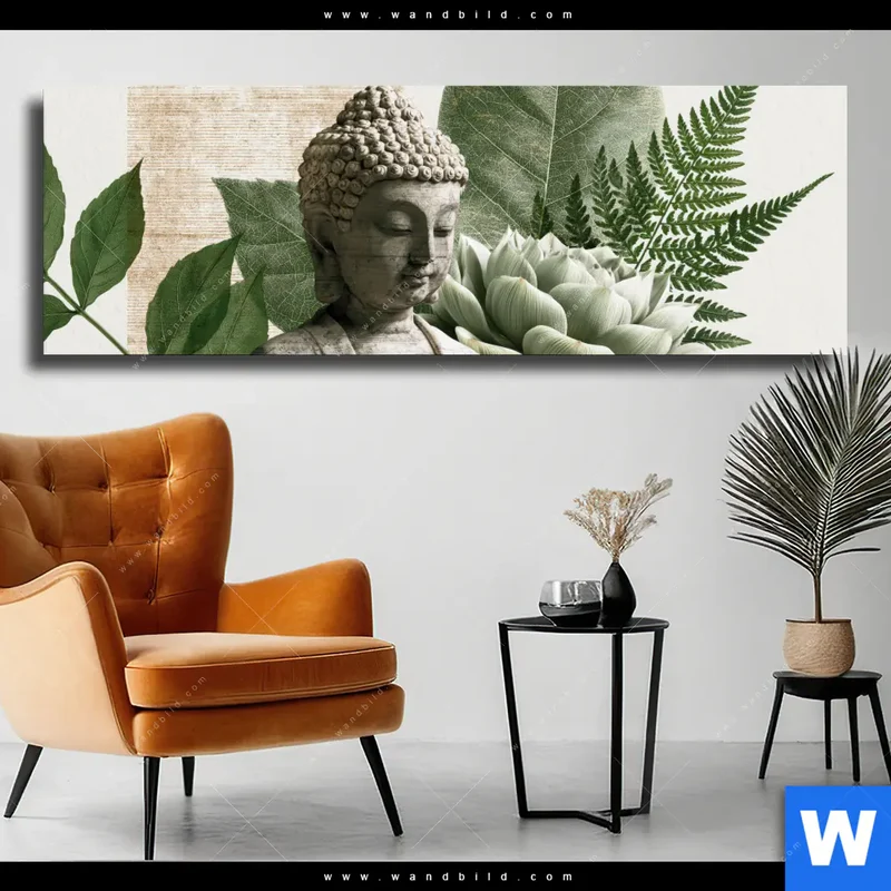 Leinwandbild | Buddha zwischen Lotusblüten | Panorama