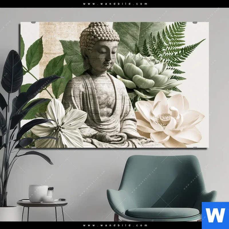 Alu-Dibond Bild | Buddha zwischen Lotusblüten | Querformat