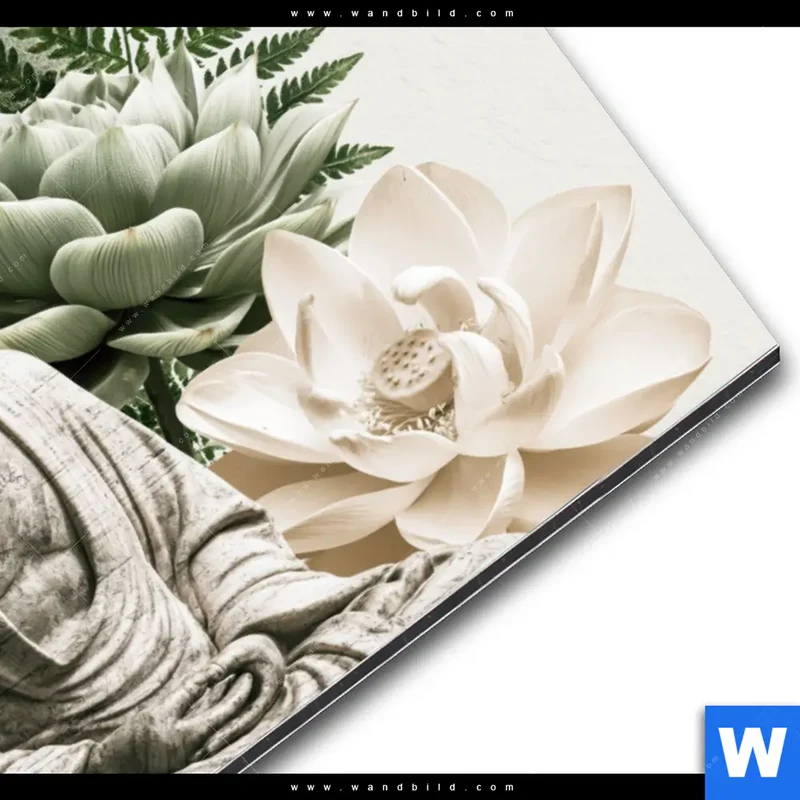 Alu-Dibond Bild | Buddha zwischen Lotusblüten | Querformat